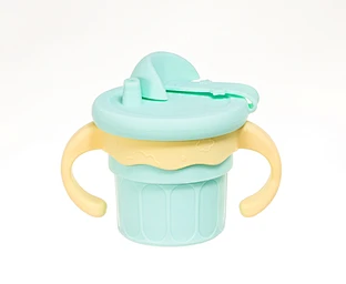 Baby silicone cup with straw and handles